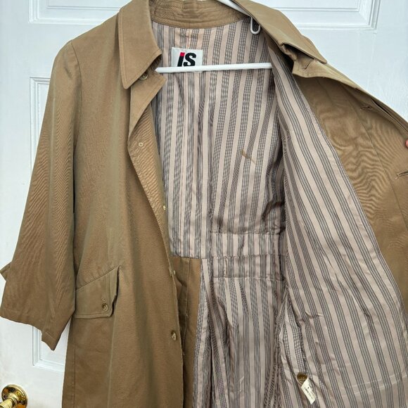 Issey Miyake Sport Jacket Vintage Chore Trench Khaki Brown Collared Coat Button - Picture 13 of 14